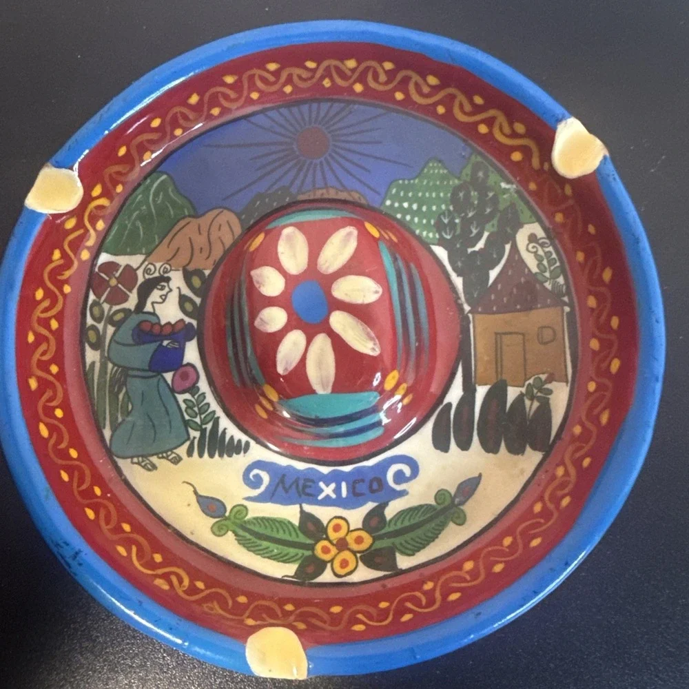 Terracotta Hand Painted Mexico Ashtray/jewlery‎ Tray/change Holder New